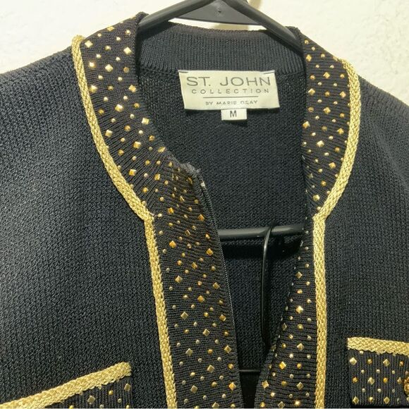 St. John’s Marie Gray, cropped black zipper jacket gold detail & matching pants - Picture 4 of 14